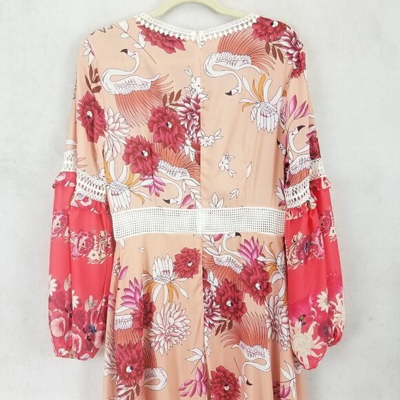 NEW ALY DALY M Floral Flamingo Long Sleeve Maxi Boho Dress NWT - Picture 7 of 12